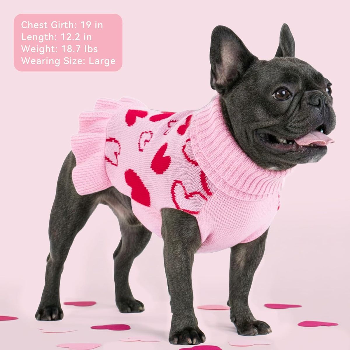Charming Turtleneck Heart Sweater Dress for Dogs - Perfect Valentine's Outfit!