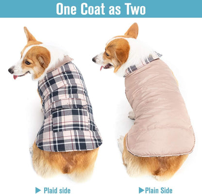 Reversible Dog Winter Jacket - Warm, Windproof & Waterproof Plaid Vest for Small to Large Dogs - Perfect Christmas Coat for Cold Weather - Cream L
