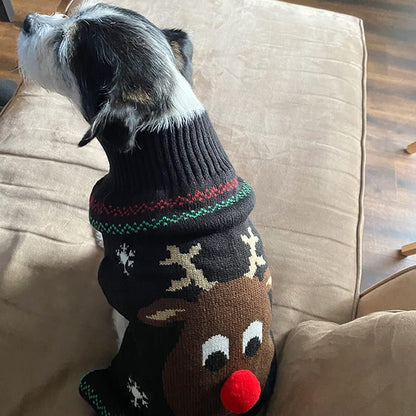 Festive Deer Reindeer Pet Sweater - Cozy Winter Wear for Cats & Dogs (Red Nose, X-Small)