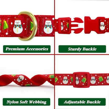 Festive Adjustable Christmas Dog Collar with Antler Bow Tie & Snowman Accessory for Medium Dogs