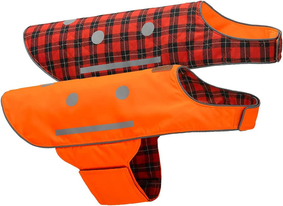 Reversible Reflective Dog Vest - High Visibility Safety Apparel for Walking, Hiking & Hunting (Blaze Orange & Red Plaid, XL)