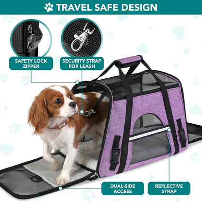 Large Heather Purple Airline Approved Pet Carrier for Cats & Small Dogs