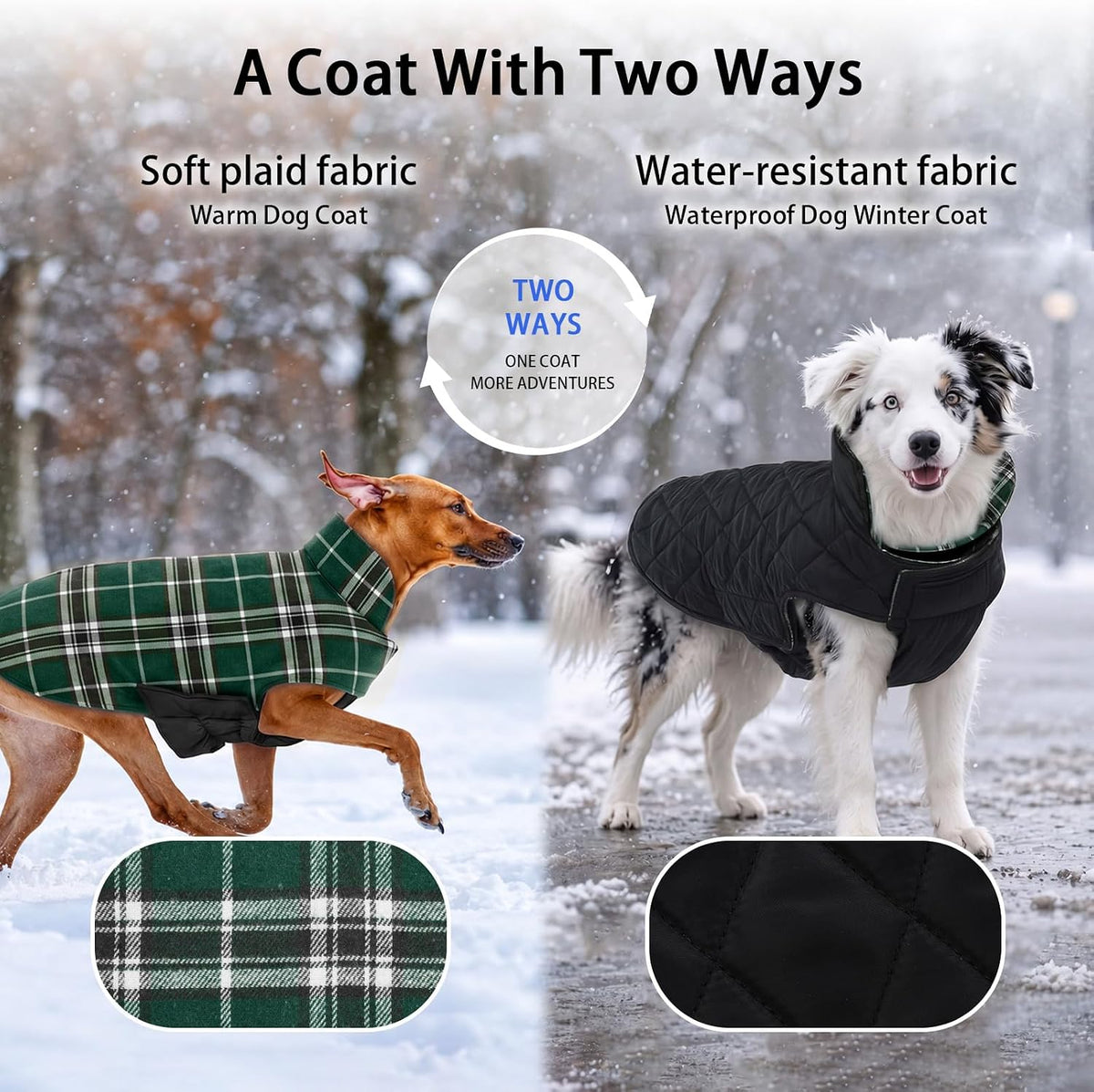Cozy Reversible Dog Coat with Leash Hole - Warm Green 2XL