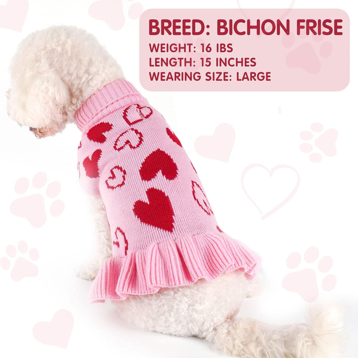 Charming Turtleneck Heart Sweater Dress for Dogs - Perfect Valentine's Outfit!