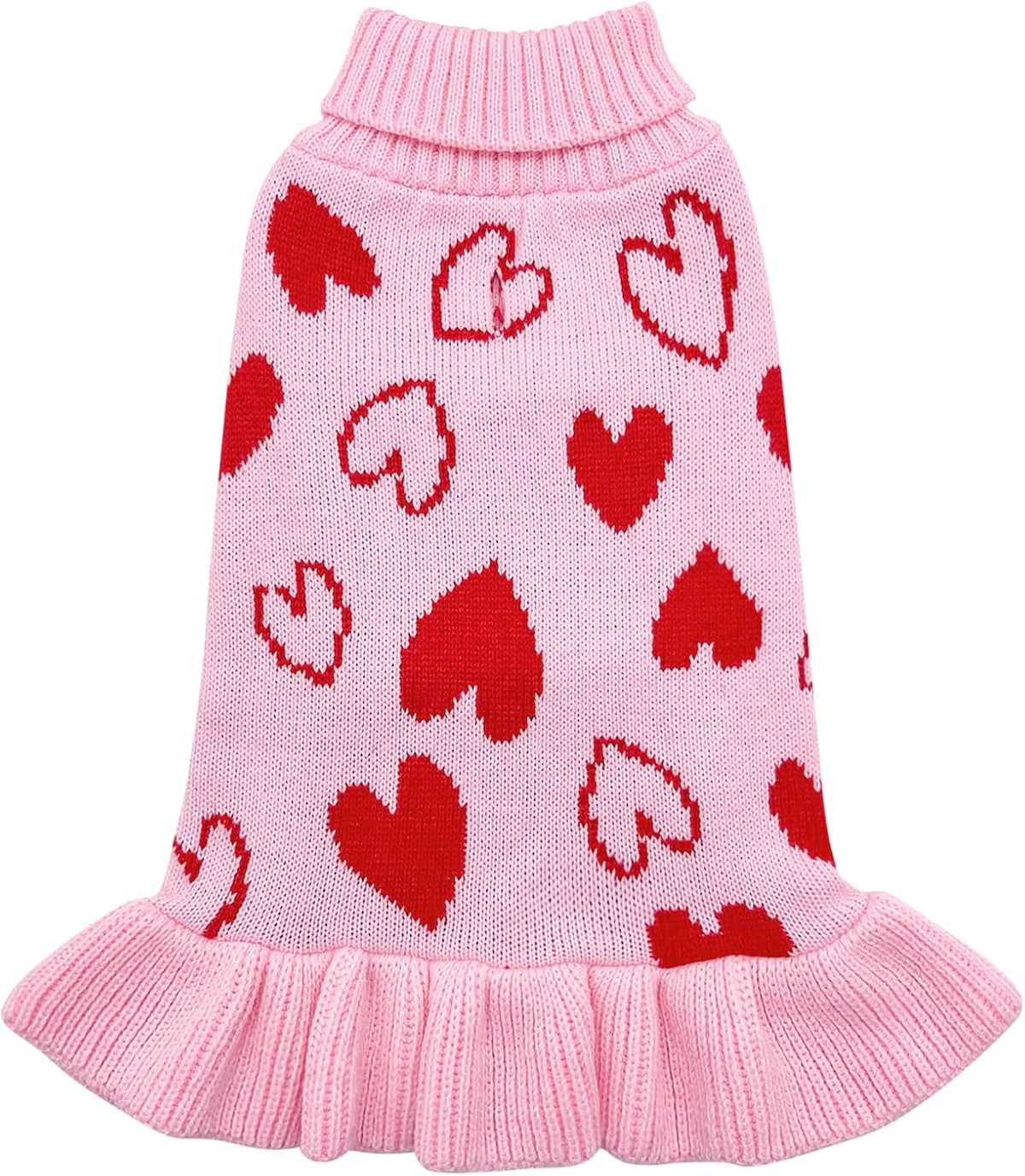 Charming Turtleneck Heart Sweater Dress for Dogs - Perfect Valentine's Outfit!
