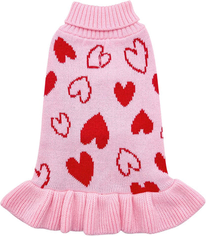 Charming Turtleneck Heart Sweater Dress for Dogs - Perfect Valentine's Outfit!