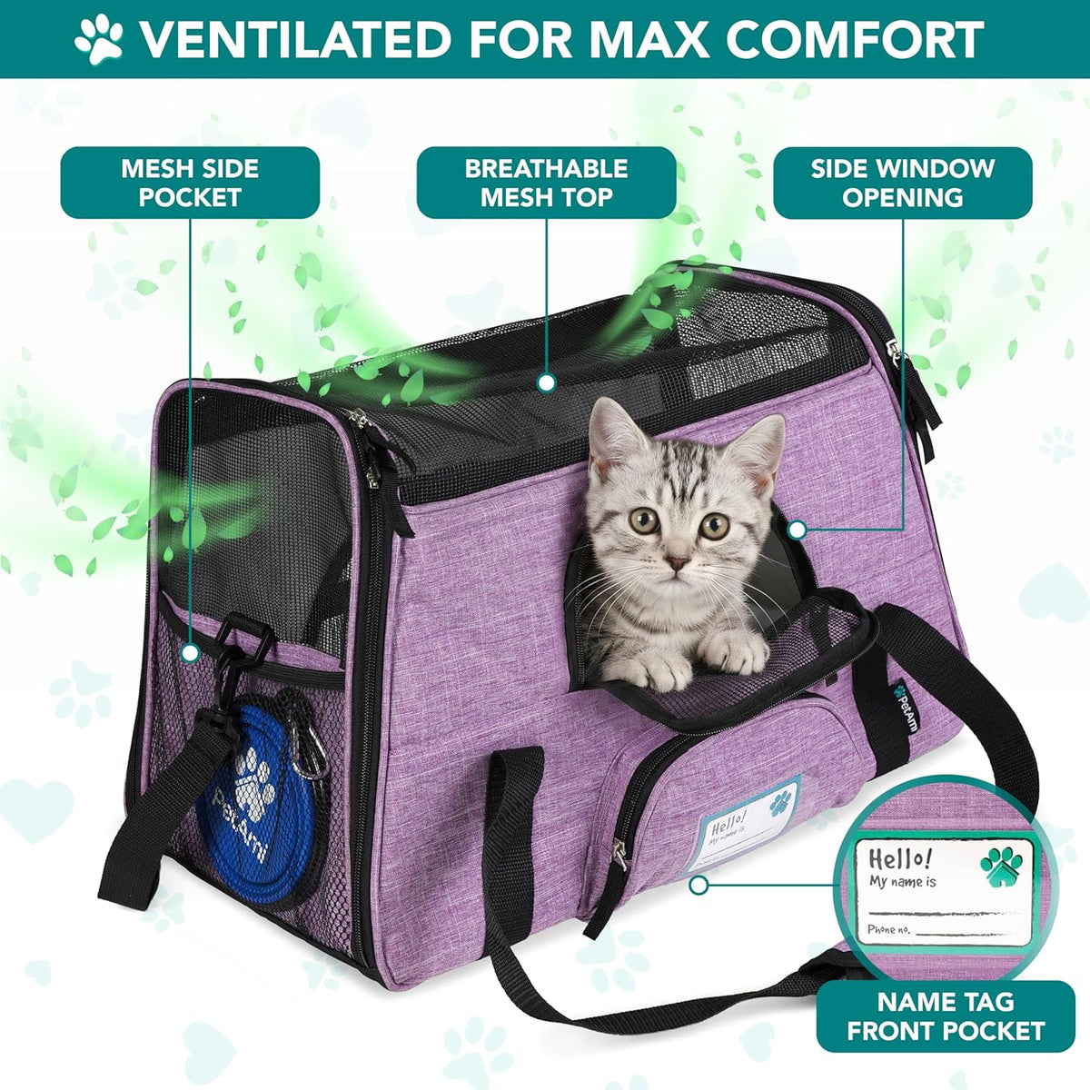 Large Heather Purple Airline Approved Pet Carrier for Cats & Small Dogs