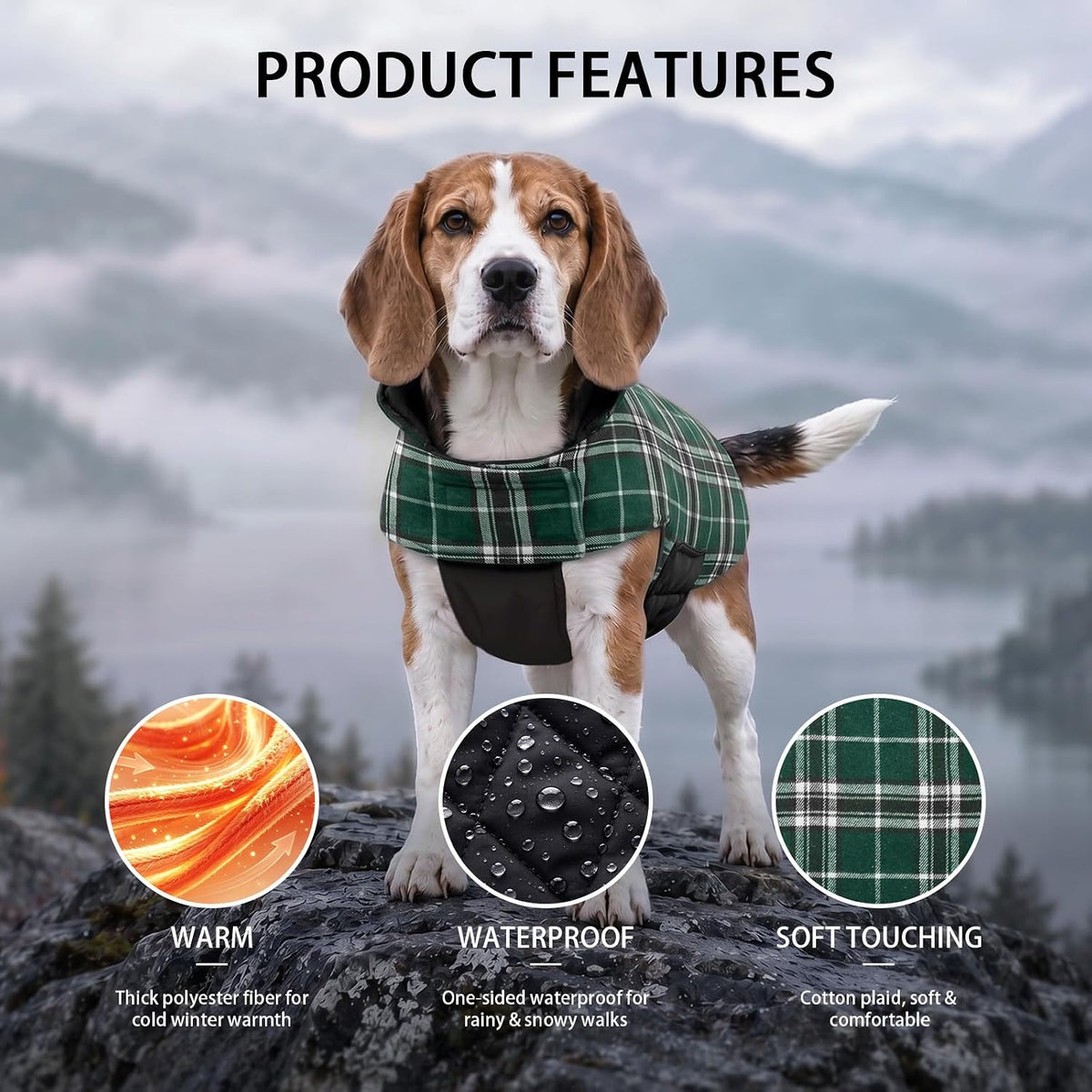 Cozy Reversible Dog Coat with Leash Hole - Warm Green 2XL
