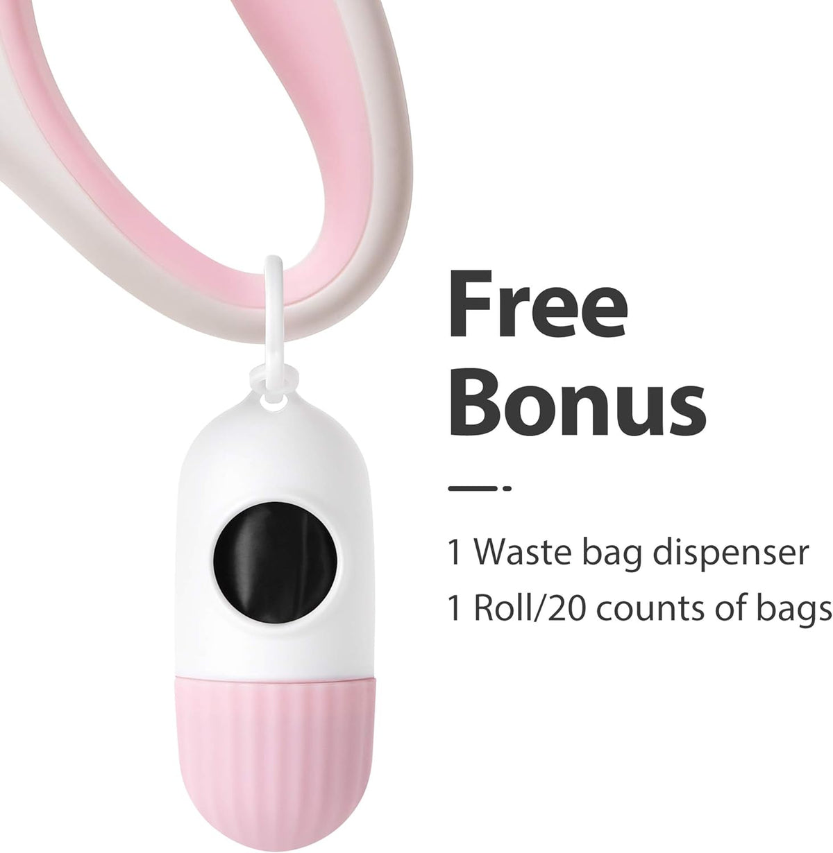 10-Foot Retractable Dog Leash with Integrated Dispenser and Waste Bags in White and Pink