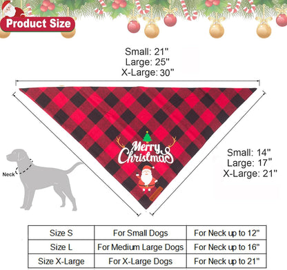 Holiday Cheer 2-Pack Dog Bandanas - Classic Plaid Santa & Snowman Kerchiefs for Medium & Large Pets