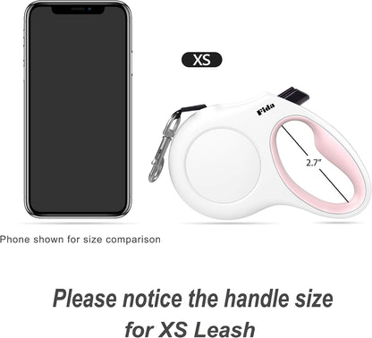10-Foot Retractable Dog Leash with Integrated Dispenser and Waste Bags in White and Pink