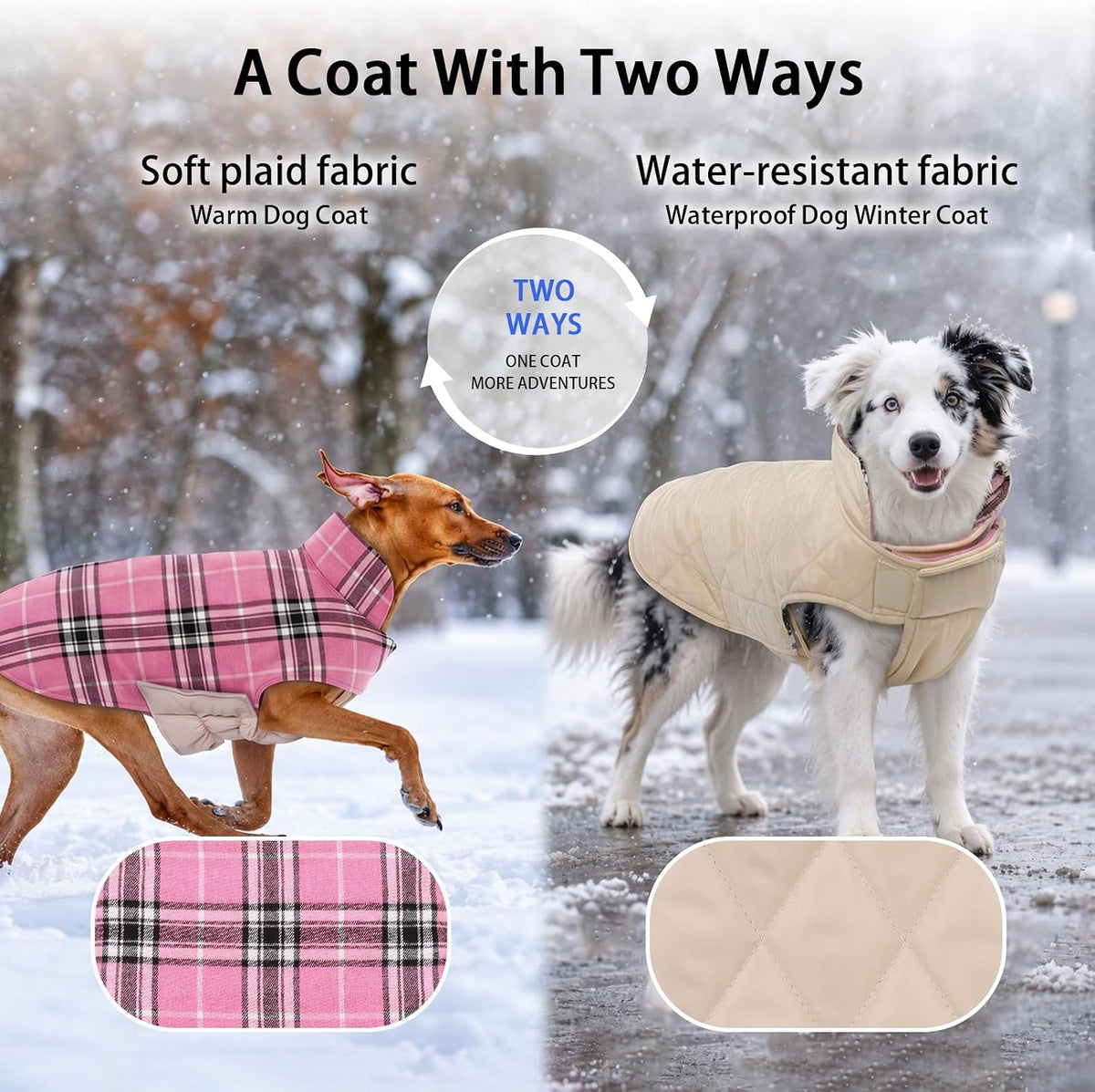 Dog Jacket for Winter,Reversible Dog Coat with Leash Hole, Pink, 3XL
