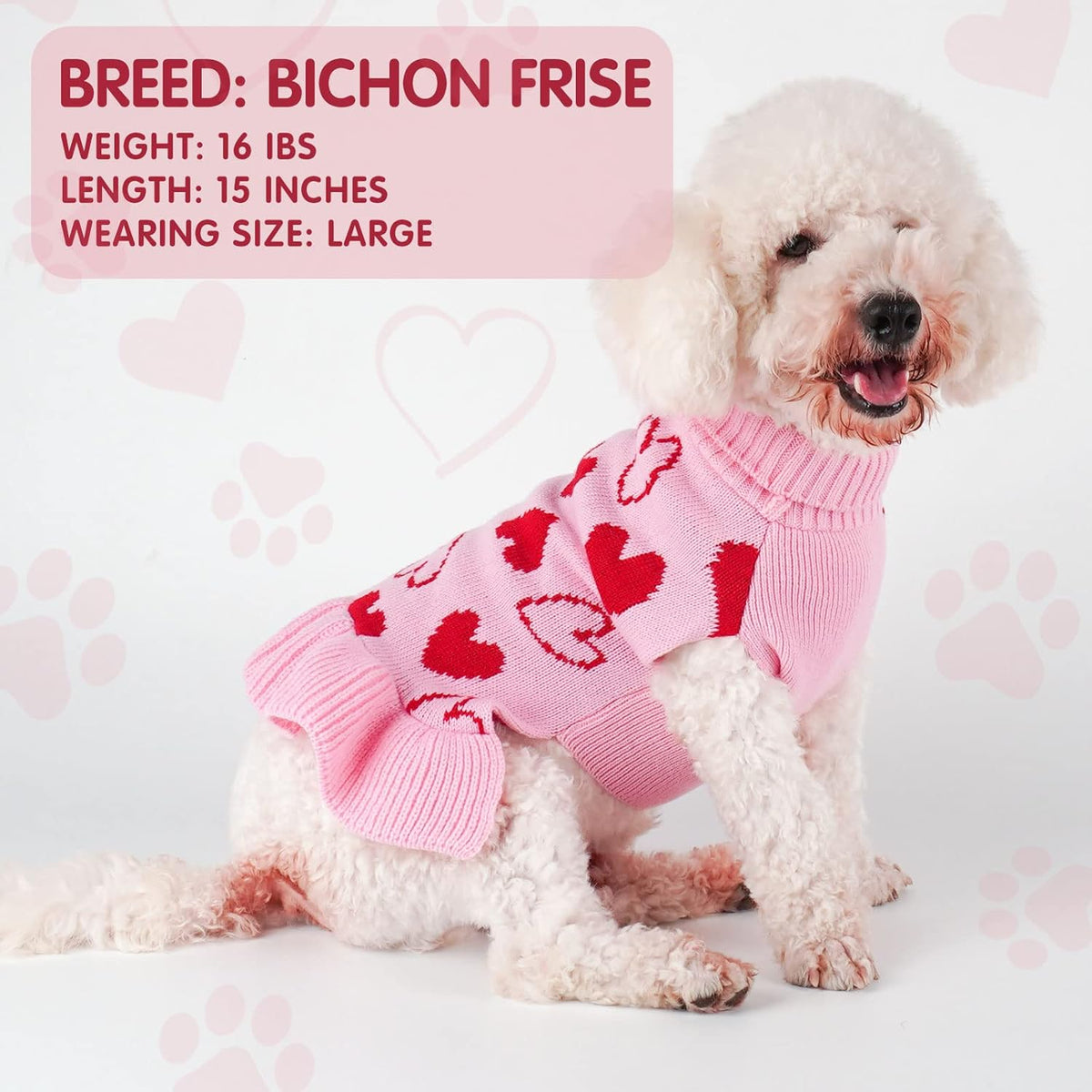 Charming Turtleneck Heart Sweater Dress for Dogs - Perfect Valentine's Outfit!