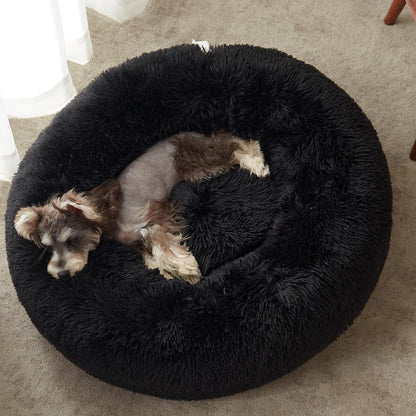 Cozy Black Calming Donut Cat Bed & Small Dog Bed - 20" Washable Comfort