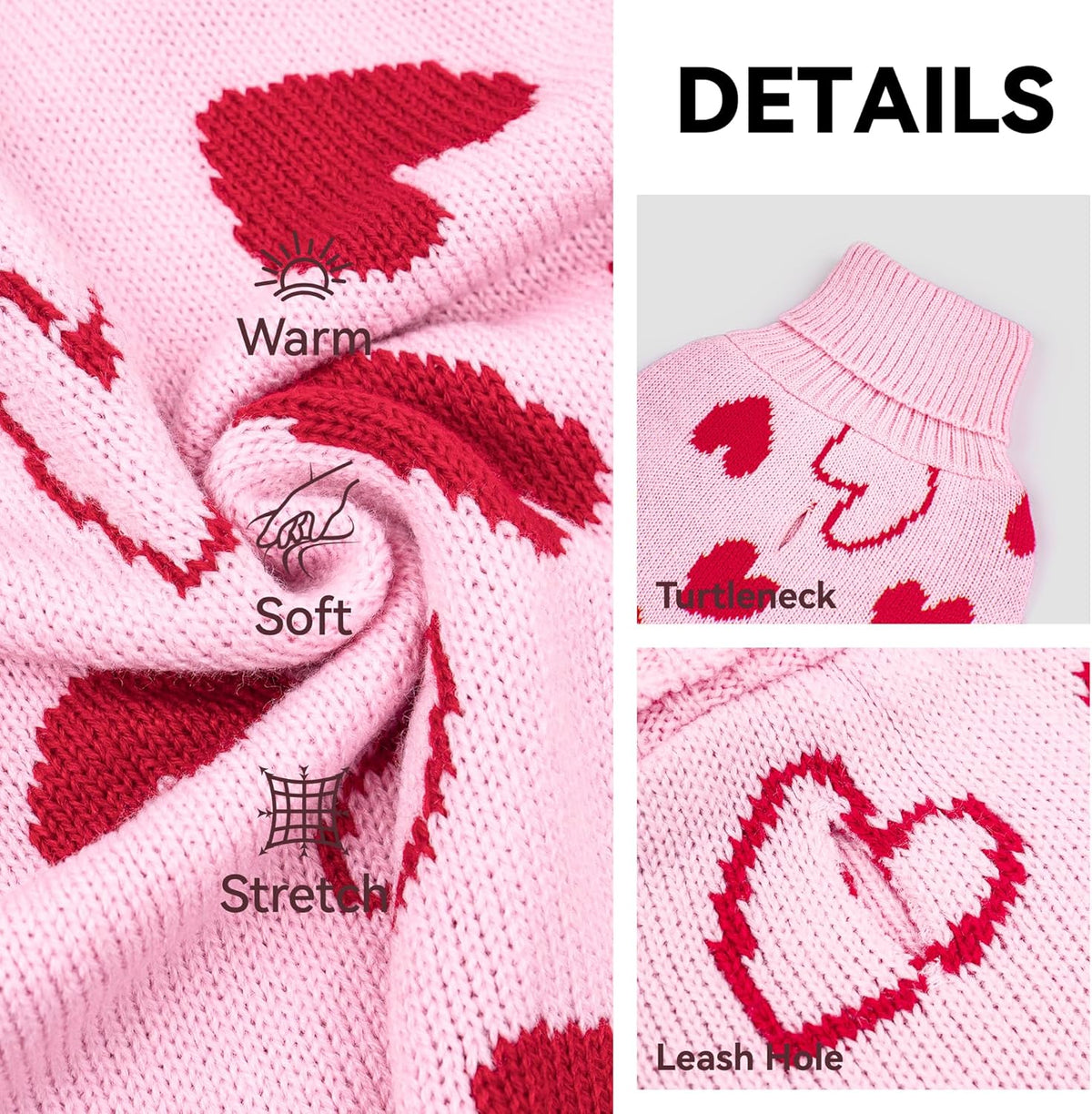 Charming Turtleneck Heart Sweater Dress for Dogs - Perfect Valentine's Outfit!
