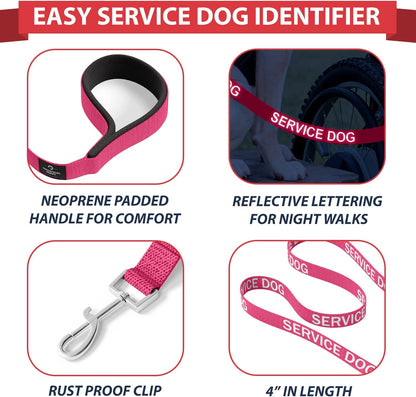 Pink Service Dog Vest & Leash Set - Reflective Harness with Comfortable Mesh Design - Sizes XXS to XXL