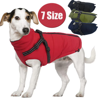 Winter Warm Coat Waterproof Dog Winter Jacket with Harness Traction Belt,Windproof Pet Outdoor Jacket Dog Autumn