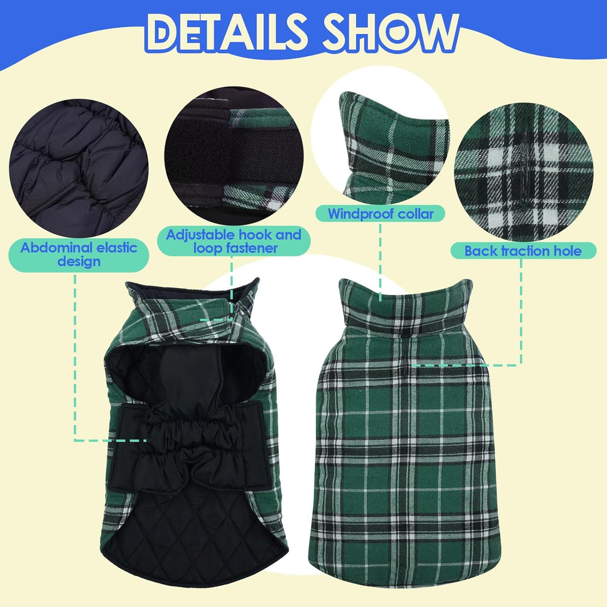 Cozy Reversible Dog Coat with Leash Hole - Warm Green 2XL
