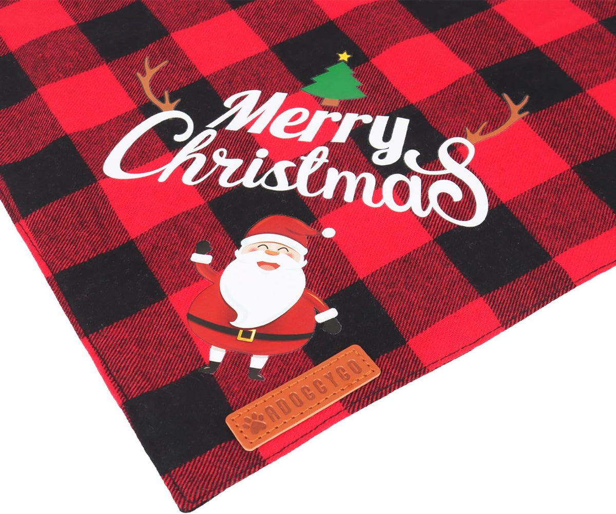 Holiday Cheer 2-Pack Dog Bandanas - Classic Plaid Santa & Snowman Kerchiefs for Medium & Large Pets