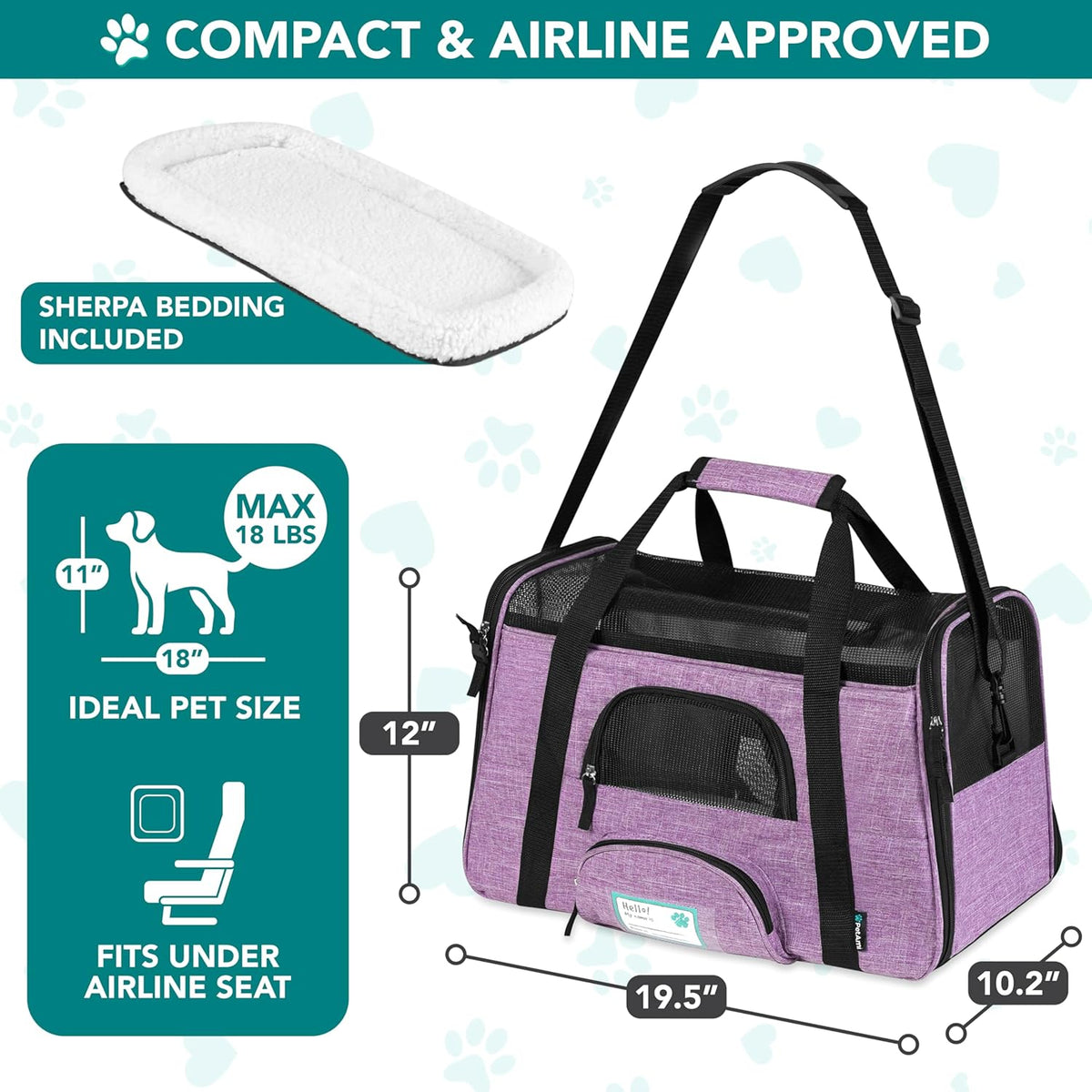 Large Heather Purple Airline Approved Pet Carrier for Cats & Small Dogs