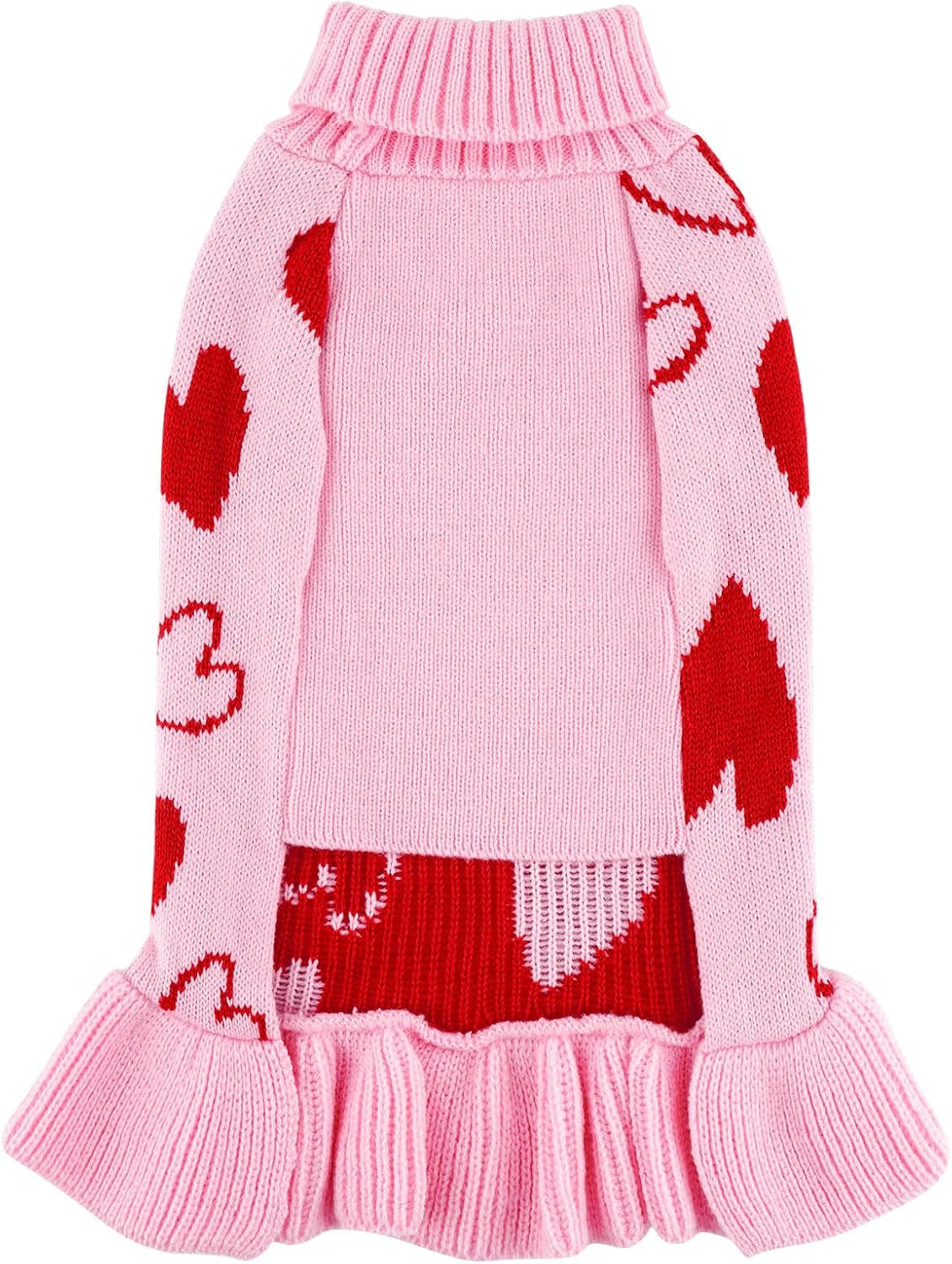 Charming Turtleneck Heart Sweater Dress for Dogs - Perfect Valentine's Outfit!