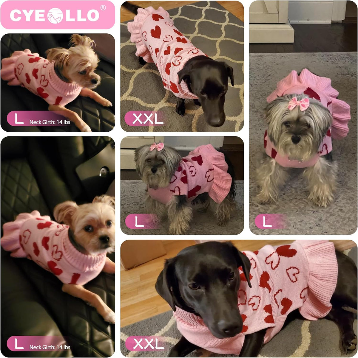 Charming Turtleneck Heart Sweater Dress for Dogs - Perfect Valentine's Outfit!
