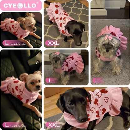 Charming Turtleneck Heart Sweater Dress for Dogs - Perfect Valentine's Outfit!