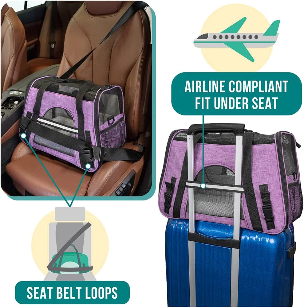 Large Heather Purple Airline Approved Pet Carrier for Cats & Small Dogs