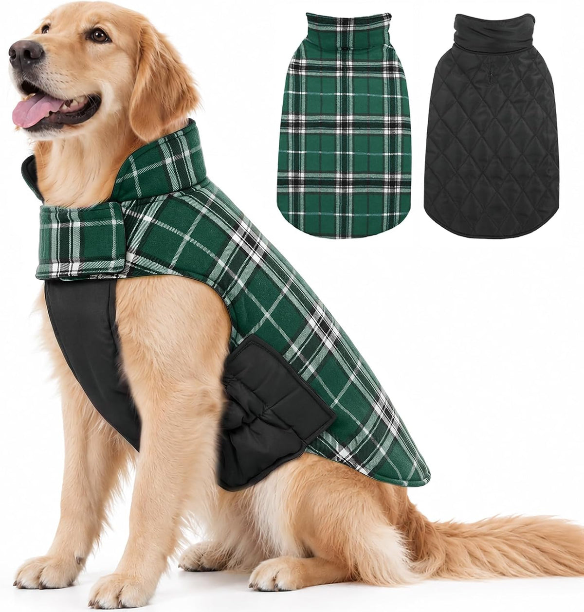 Cozy Reversible Dog Coat with Leash Hole - Warm Green 2XL