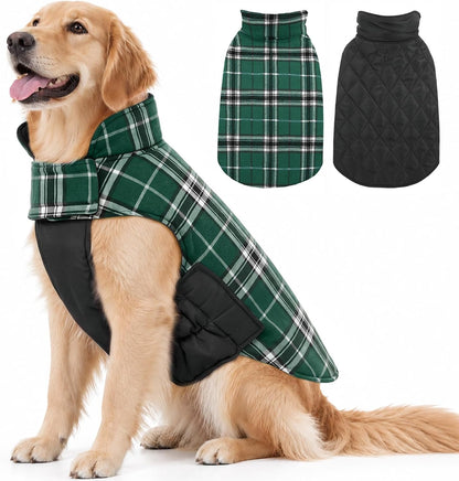 Cozy Reversible Dog Coat with Leash Hole - Warm Green 2XL