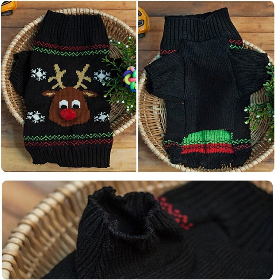 Festive Deer Reindeer Pet Sweater - Cozy Winter Wear for Cats & Dogs (Red Nose, X-Small)