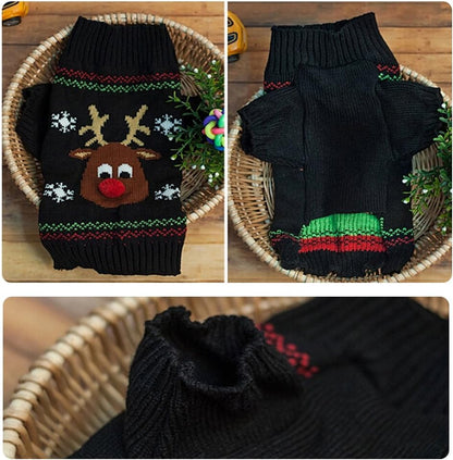 Festive Deer Reindeer Pet Sweater - Cozy Winter Wear for Cats & Dogs (Red Nose, X-Small)