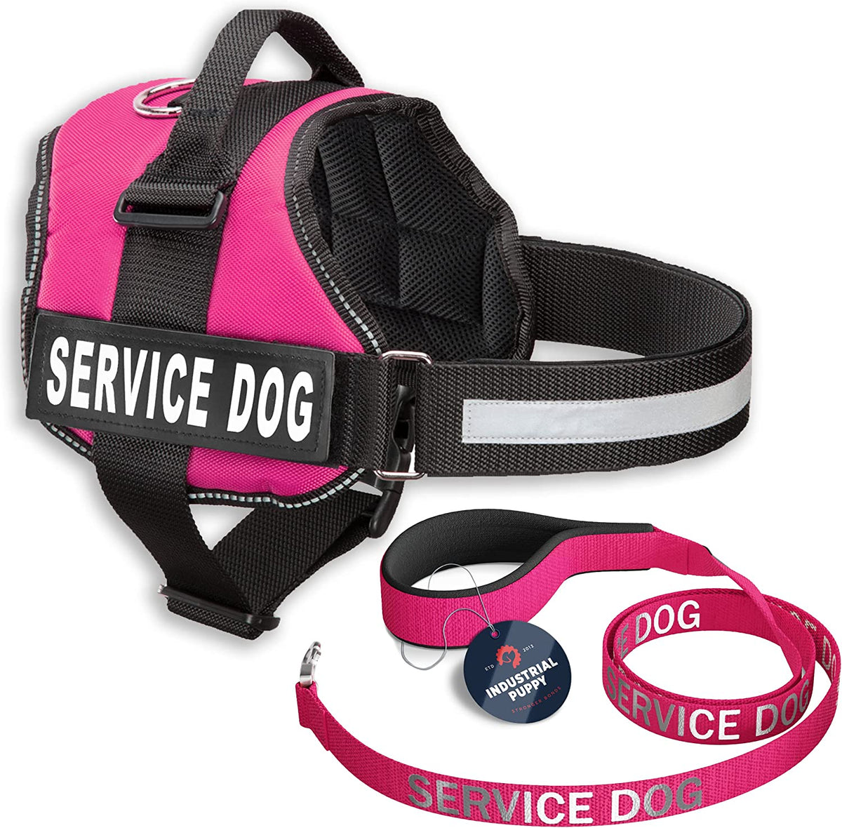 Pink Service Dog Vest & Leash Set - Reflective Harness with Comfortable Mesh Design - Sizes XXS to XXL