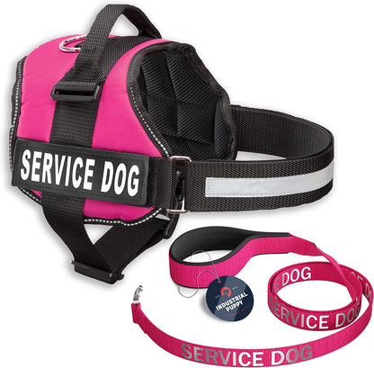 Pink Service Dog Vest & Leash Set - Reflective Harness with Comfortable Mesh Design - Sizes XXS to XXL