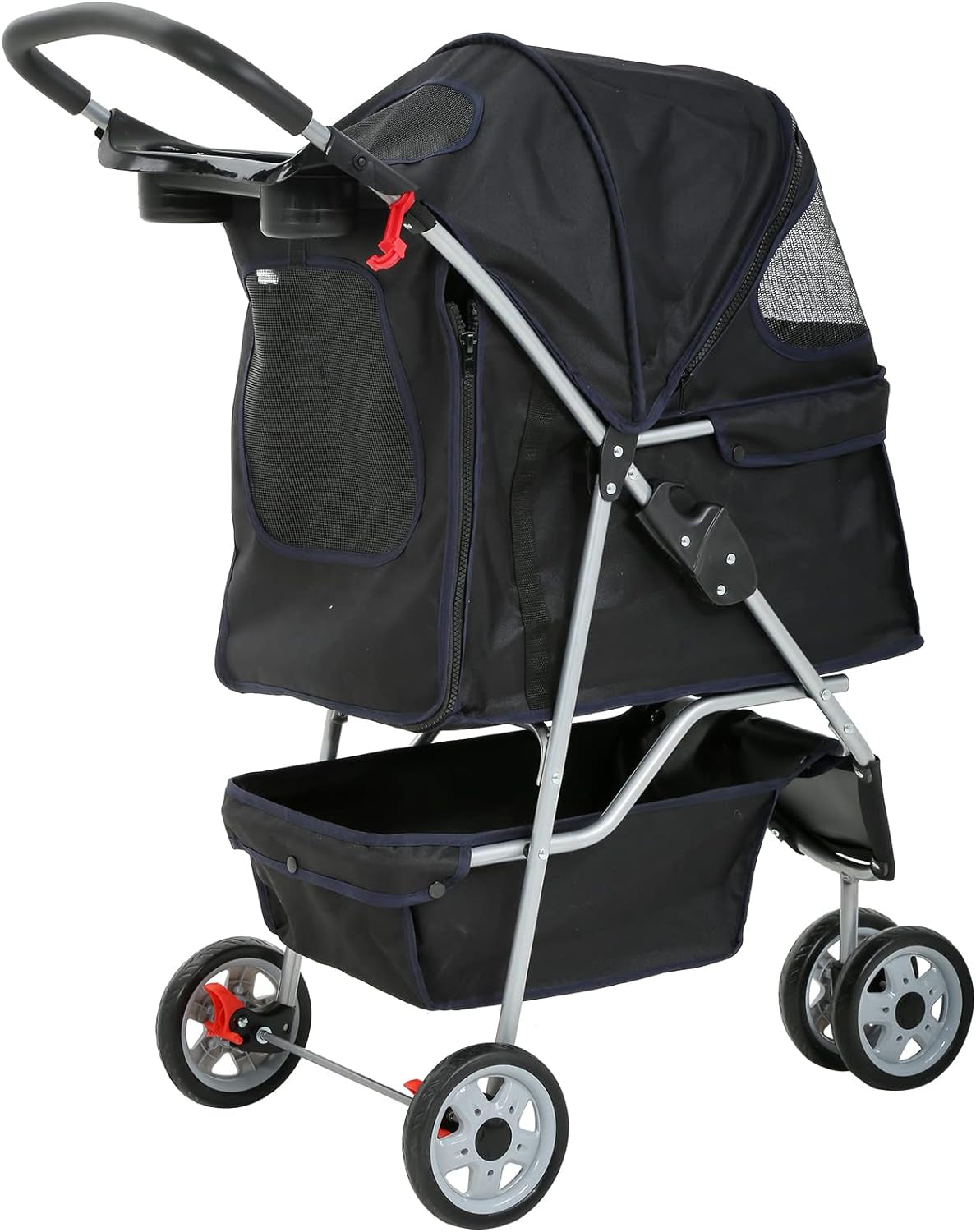 Lightweight 3-Wheel Pet Stroller for Small to Medium Dogs & Cats - Foldable, Breathable Mesh, Weather Cover & Storage Basket - Ideal for Daily Walks & Outdoor Travel (Black)