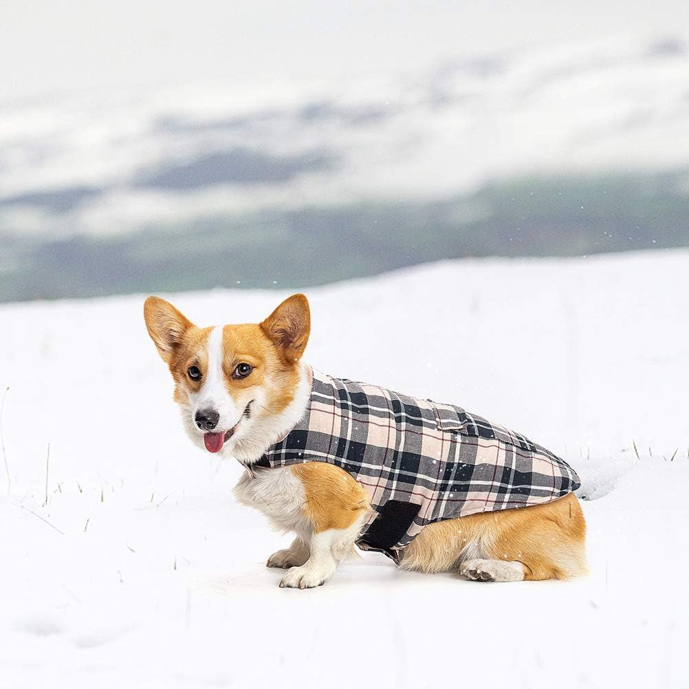 Reversible Dog Winter Jacket - Warm, Windproof & Waterproof Plaid Vest for Small to Large Dogs - Perfect Christmas Coat for Cold Weather - Cream L